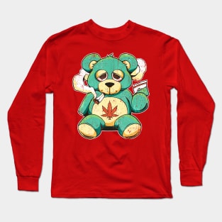 Funny Teddy Bear Pot Leaf 420 Marijuana Weed Cannabis Smokin Long Sleeve T-Shirt